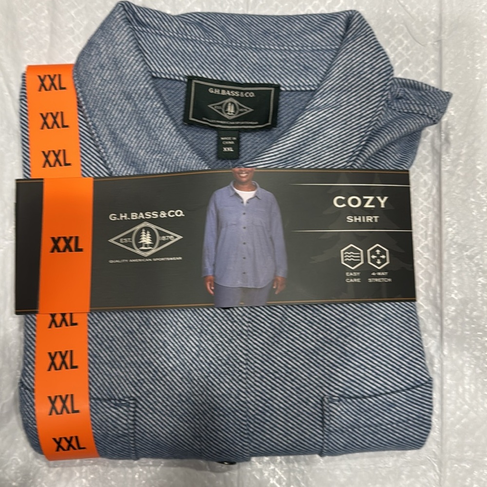 GH Bass Womens Cozy Shirt Relaxed Fit Flannel Pockets - Blue - XXL